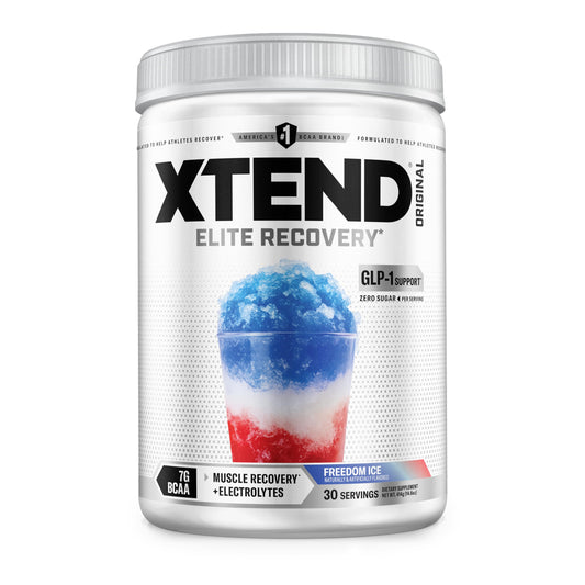 Xtend envase frontal mostrando diseño y 7 g BCAA para confianza