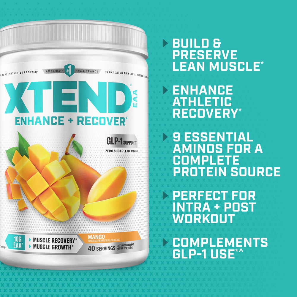 Xtend envase junto a una regla para comparar tamaño y porciones