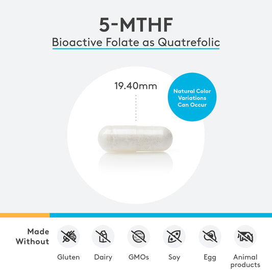 Xymogen 5-MTHF ES, cápsula detalle, forma bioactiva lista para usar.