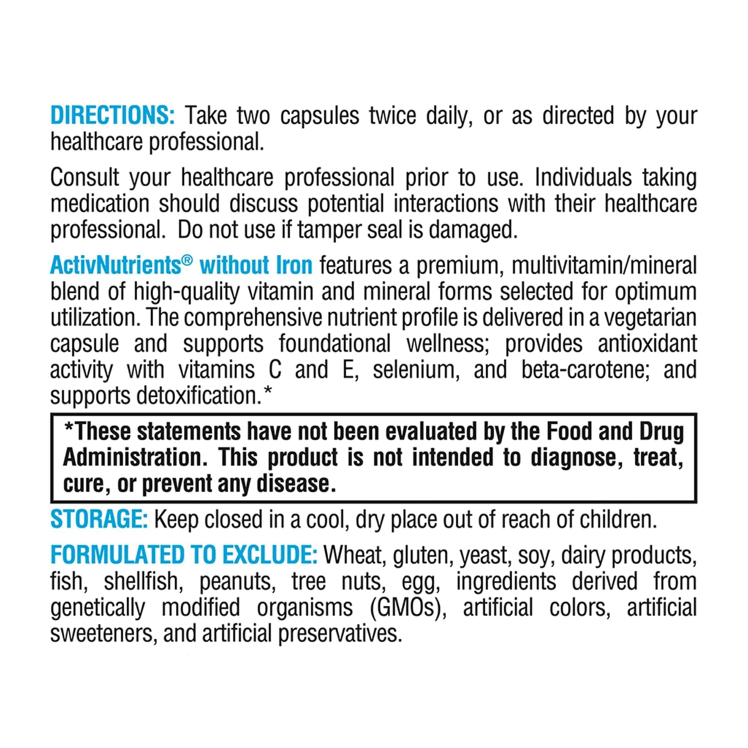 Envase compacto de XYMOGEN ActivNutrients Sin Hierro ideal para viaje.