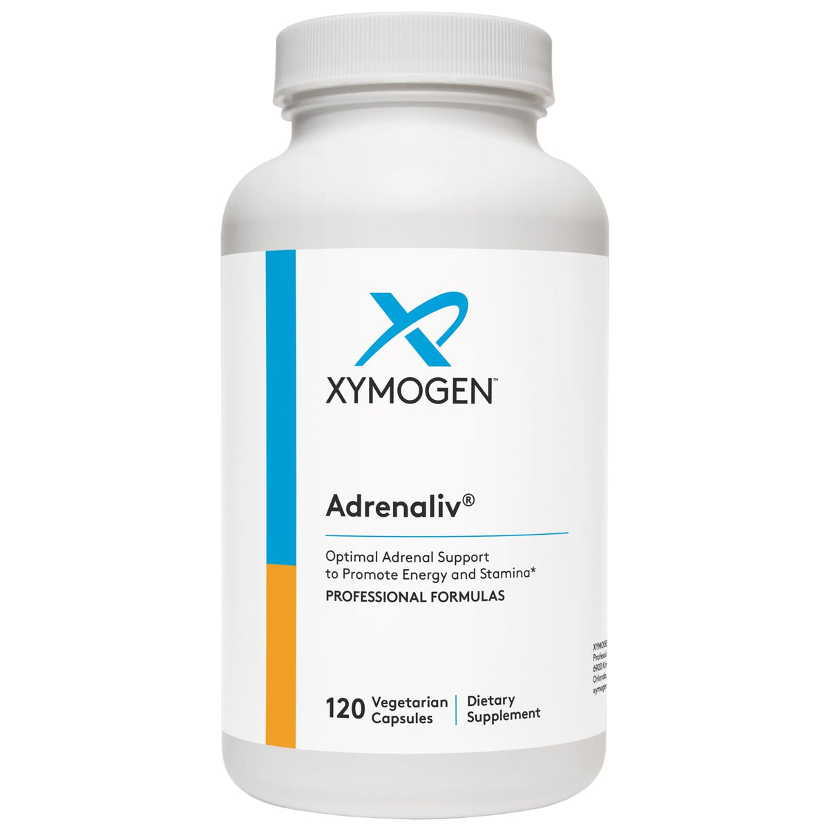 XYMOGEN Adrenaliv: botella de cápsulas lista para apoyo diario a las adrenales.
