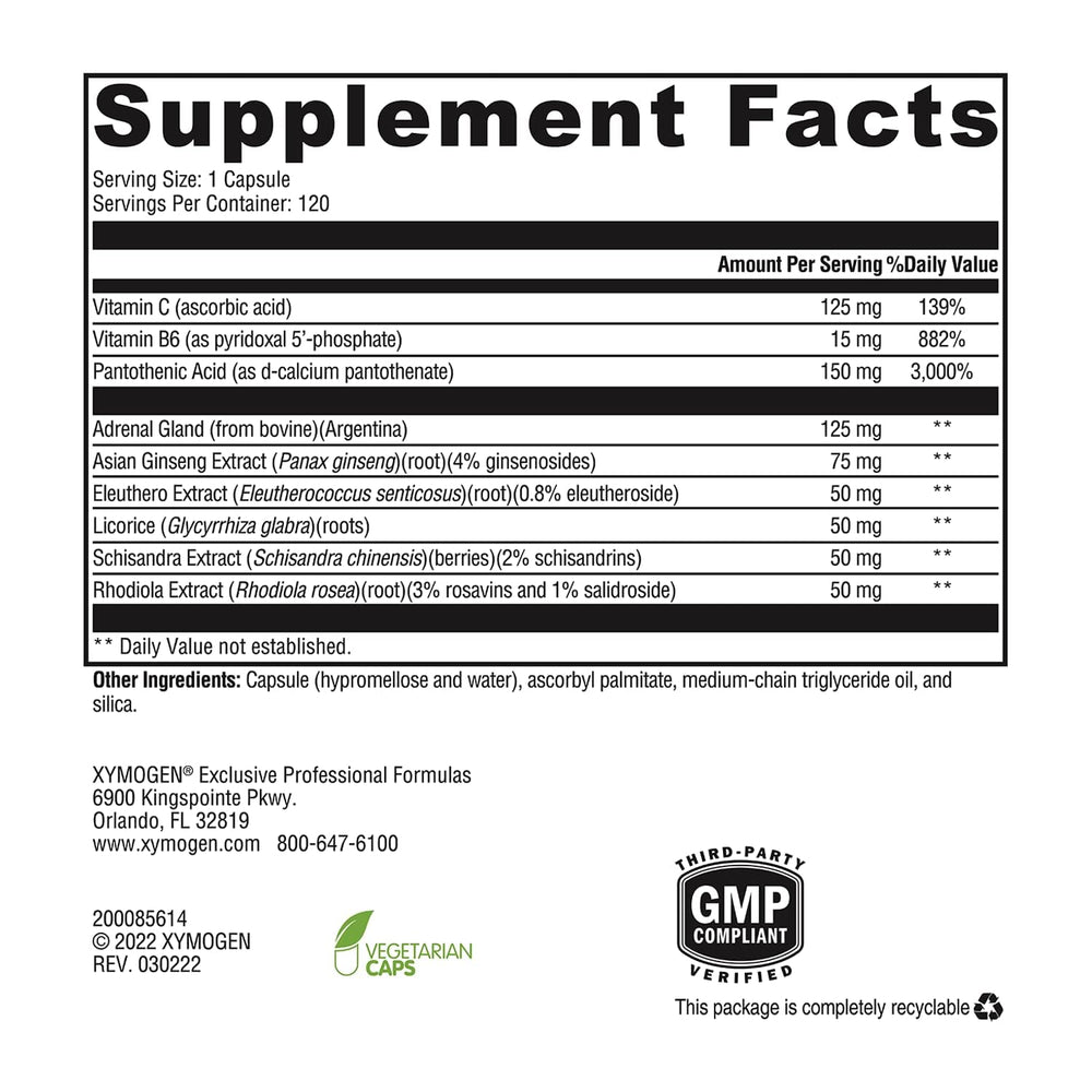 XYMOGEN Adrenaliv: etiqueta frontal que destaca el empaque compacto.