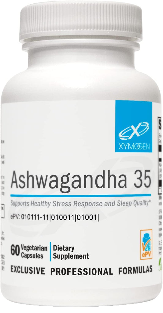 XYMOGEN Ashwagandha 35 Shoden, bote de cápsulas para apoyo al estrés y descanso nocturno