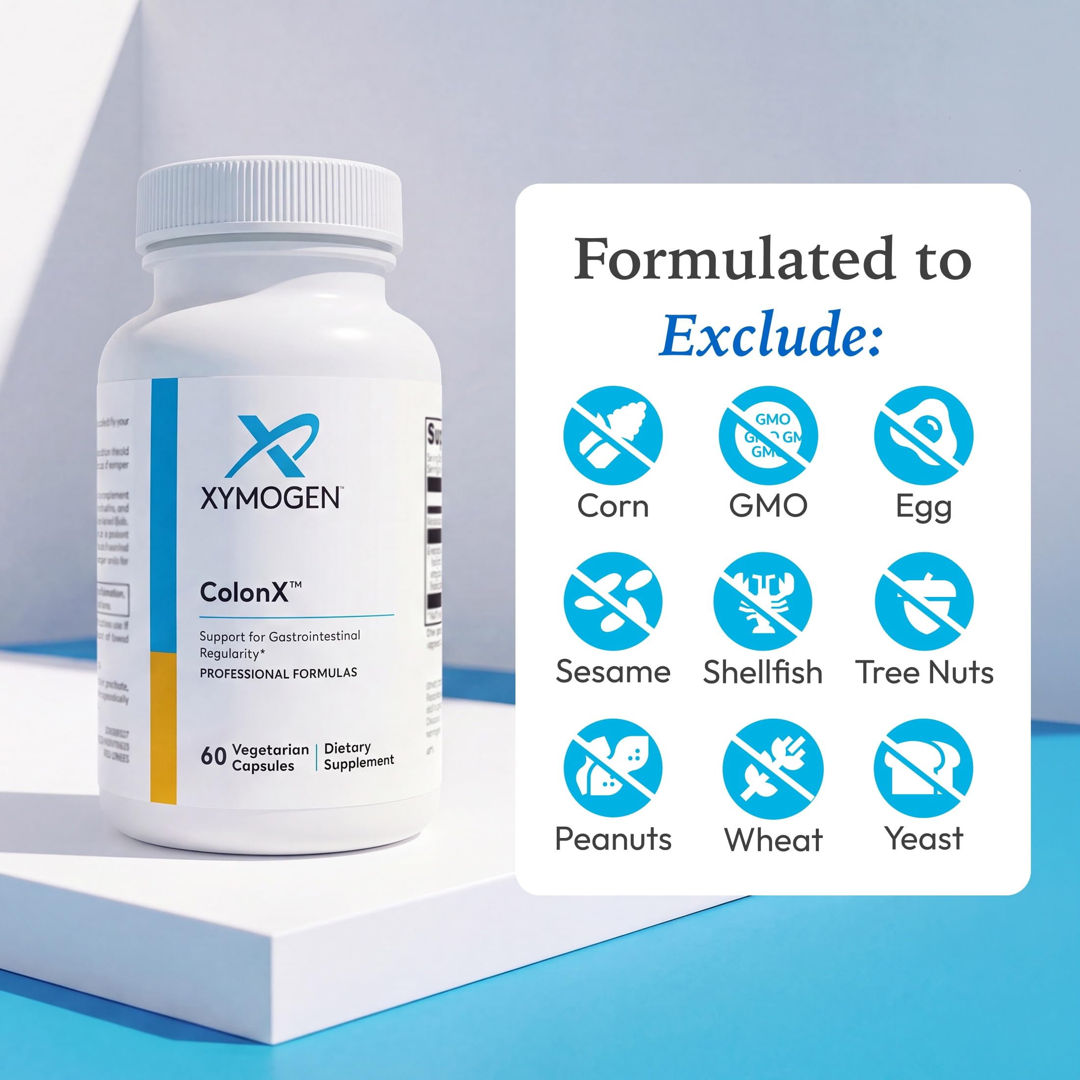 XYMOGEN ColonX cápsulas en mano para comparar tamaño y dosificación