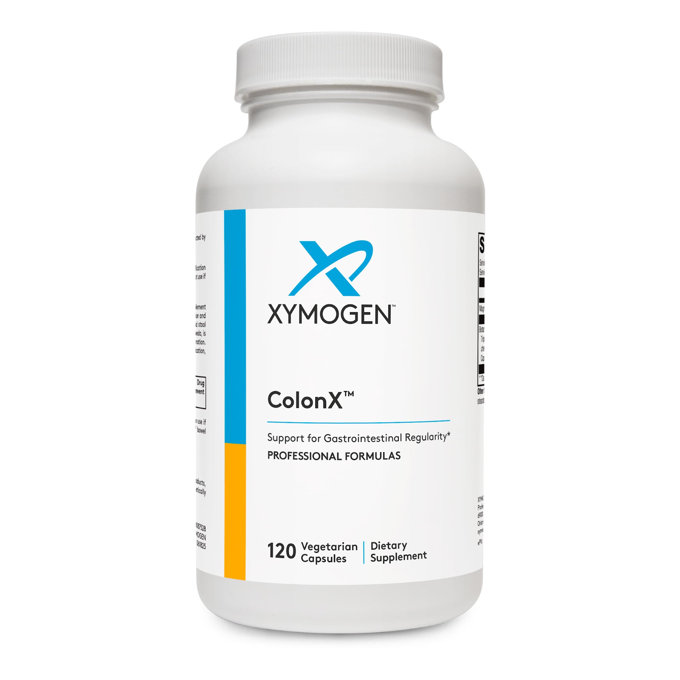 XYMOGEN frasco ColonX frontal mostrando la etiqueta y beneficio digestivo