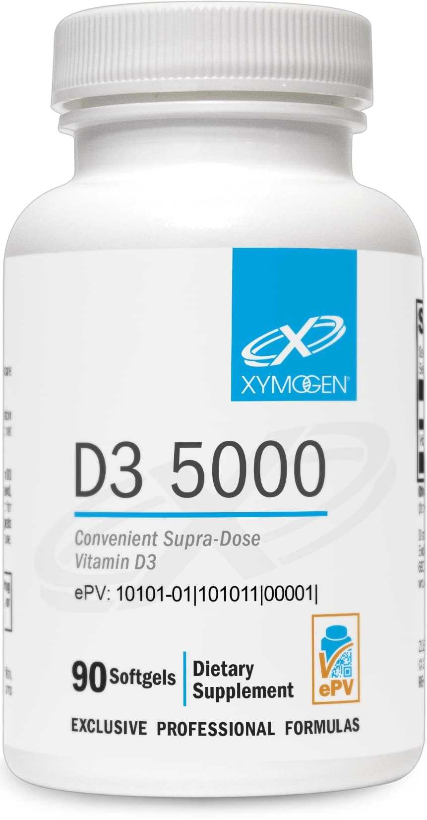 XYMOGEN D3 5000: botella con cápsulas blandas para suplementación diaria