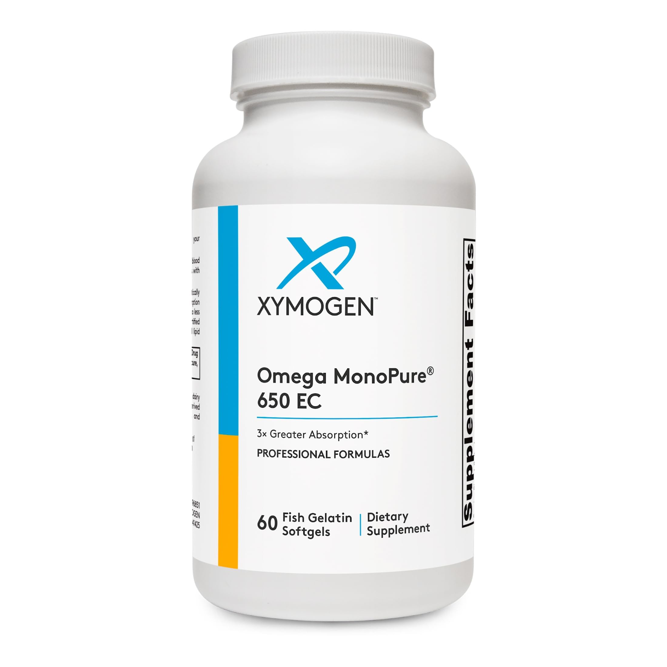 XYMOGEN envase frontal mostrando fórmula omega‑3 monoglicérida y beneficio de absorción