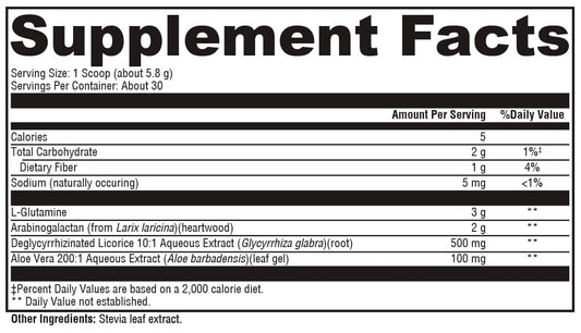 XYMOGEN GlutAloeMine scoop preparing serving for gut care.