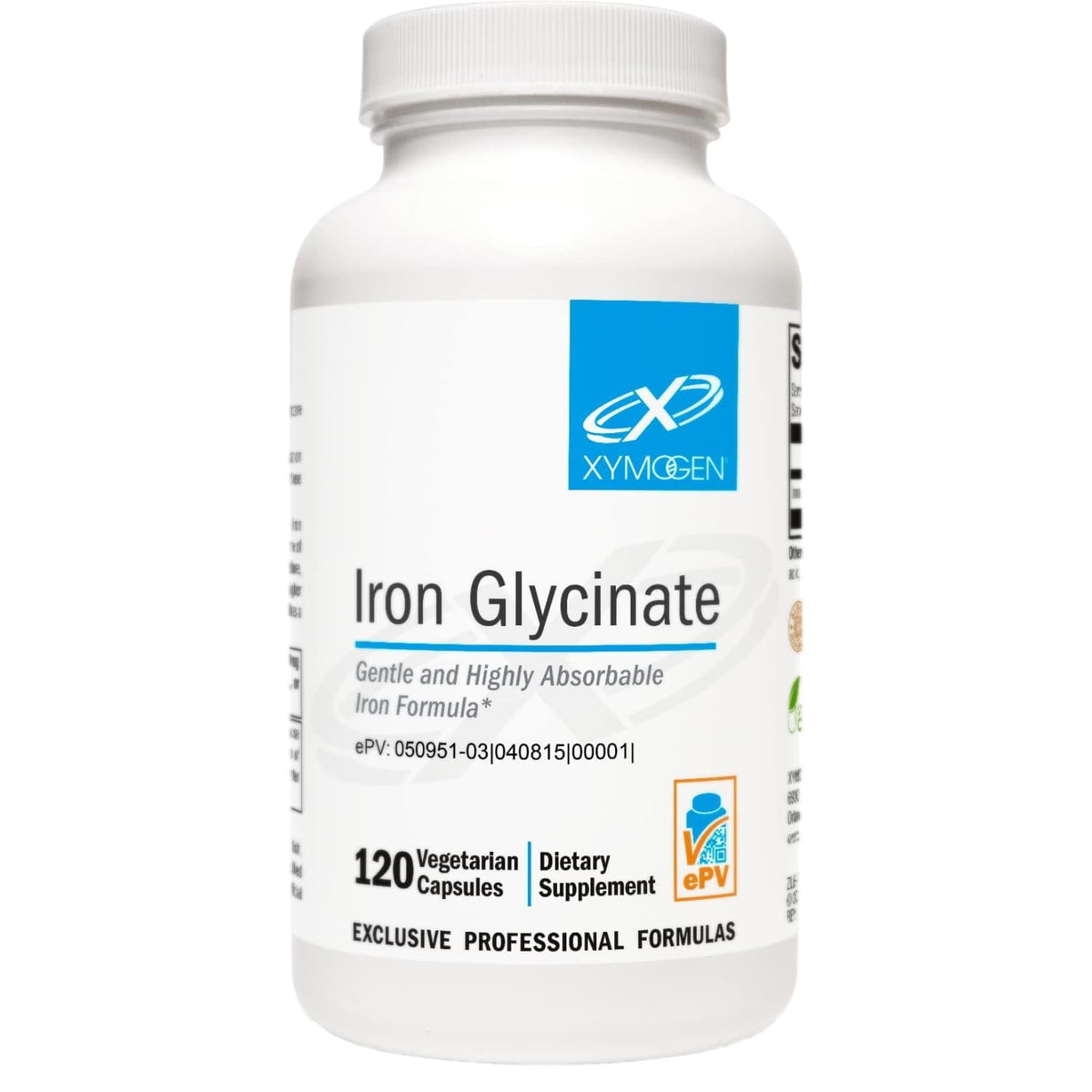 XYMOGEN envase frontal del hierro glicinato, aporta alta absorción