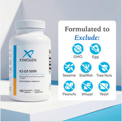XYMOGEN frasco sobre mesa con aceite, sugiere mejor absorción con grasas