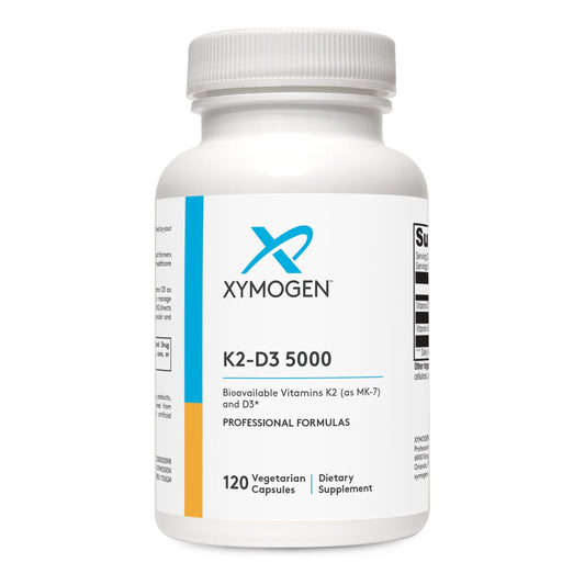 XYMOGEN envase frontal mostrando fórmula D3 y K2, claridad en ingredientes