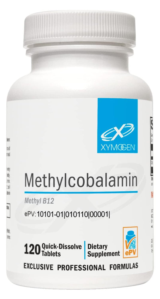 XYMOGEN Methylcobalamin 5000 mcg, tabletas sabor naranja, posible apoyo a la energía diaria.