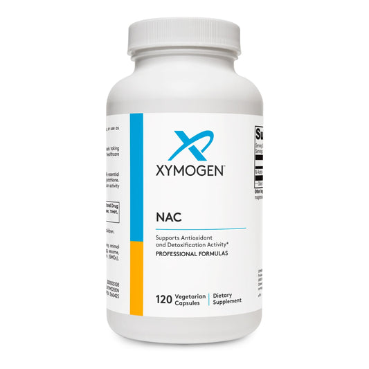 XYMOGEN envase frontal mostrando fórmula NAC y beneficio antioxidante