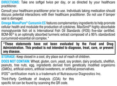 Nutrition facts panel for XYMOGEN Omega MonoPure Curcumin EC.