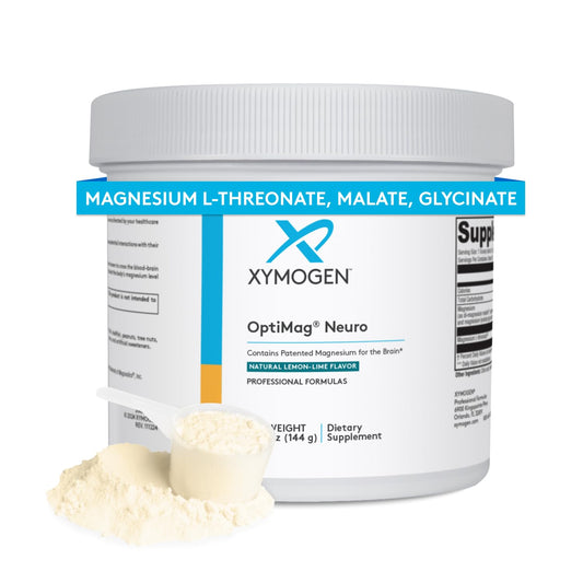 Xymogen OptiMag Neuro bottle front with lemon-lime flavor for daily brain health