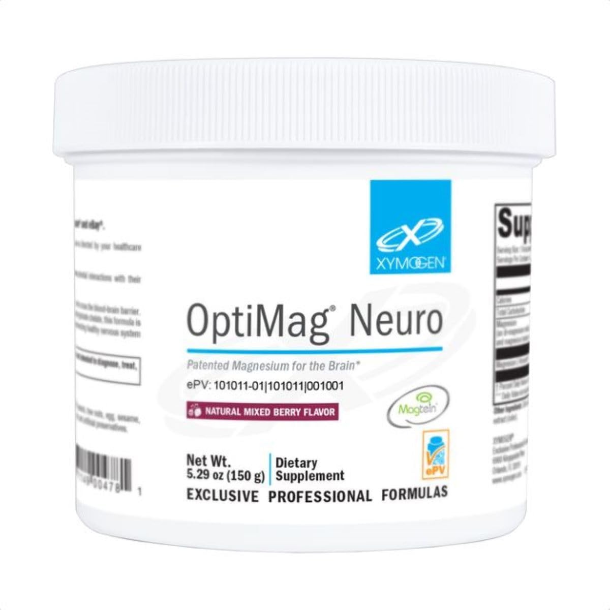 XYMOGEN OptiMag Neuro bottle and scoop for easy daily magnesium ritual.