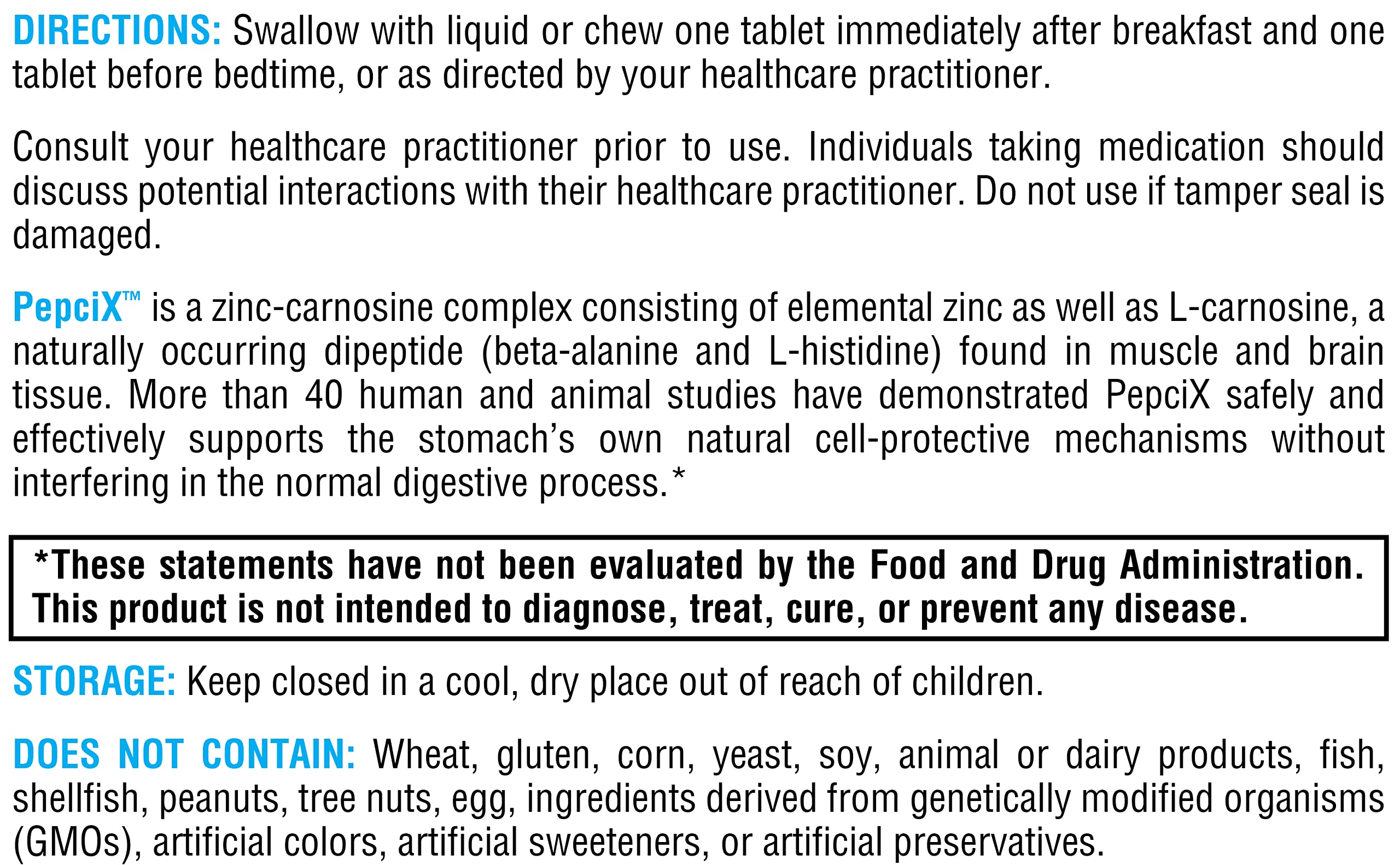 PepciX: ingredientes clave como zinc L carnosina para mucosa gástrica
