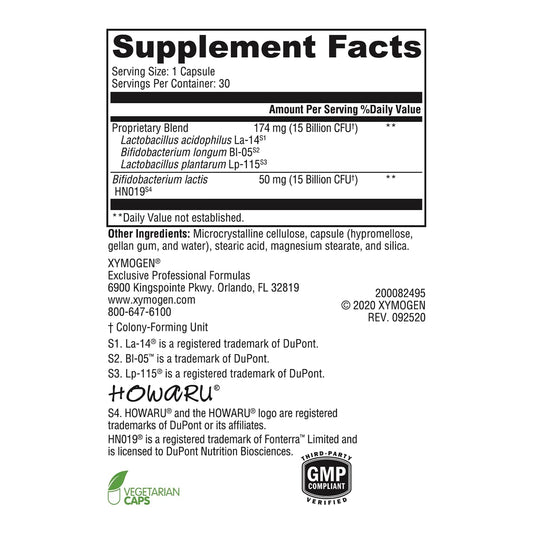 ProbioMax Daily de XYMOGEN con empaque nitrogeno, protección contra humedad.