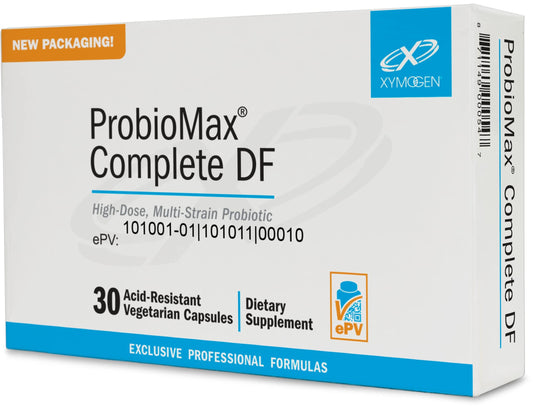 ProbioMax Completo XYMOGEN, botella visible para uso diario y bienestar intestinal