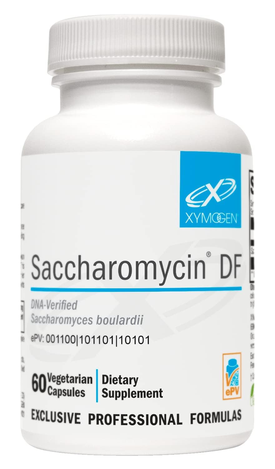 XYMOGEN Saccharomycin 10B, botella, soporte intestinal estable y práctico.