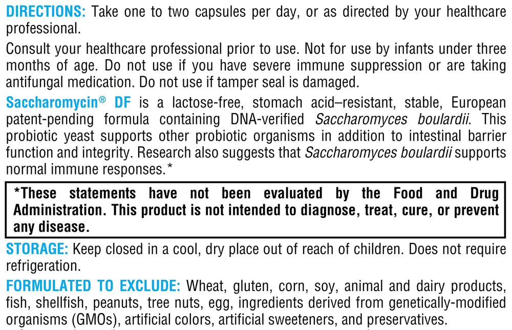 Formato estable sin refrigeración, ideal para viajes con Saccharomycin 10B.