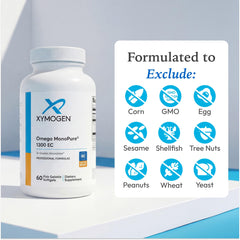 XYMOGEN softgels sobre fondo blanco para presentación limpia