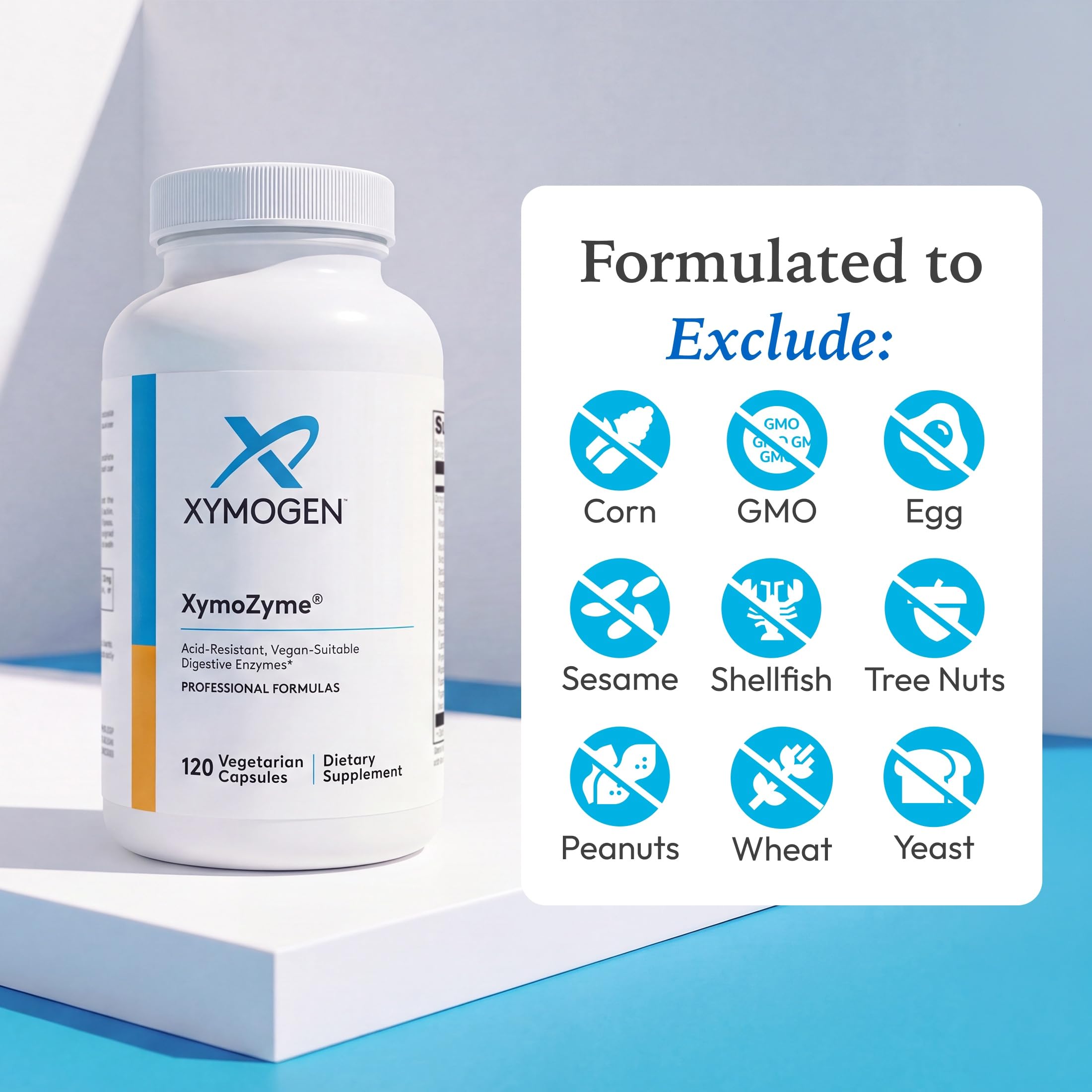 XYMOGEN XymoZyme etiqueta nutricional legible, transparencia en ingredientes