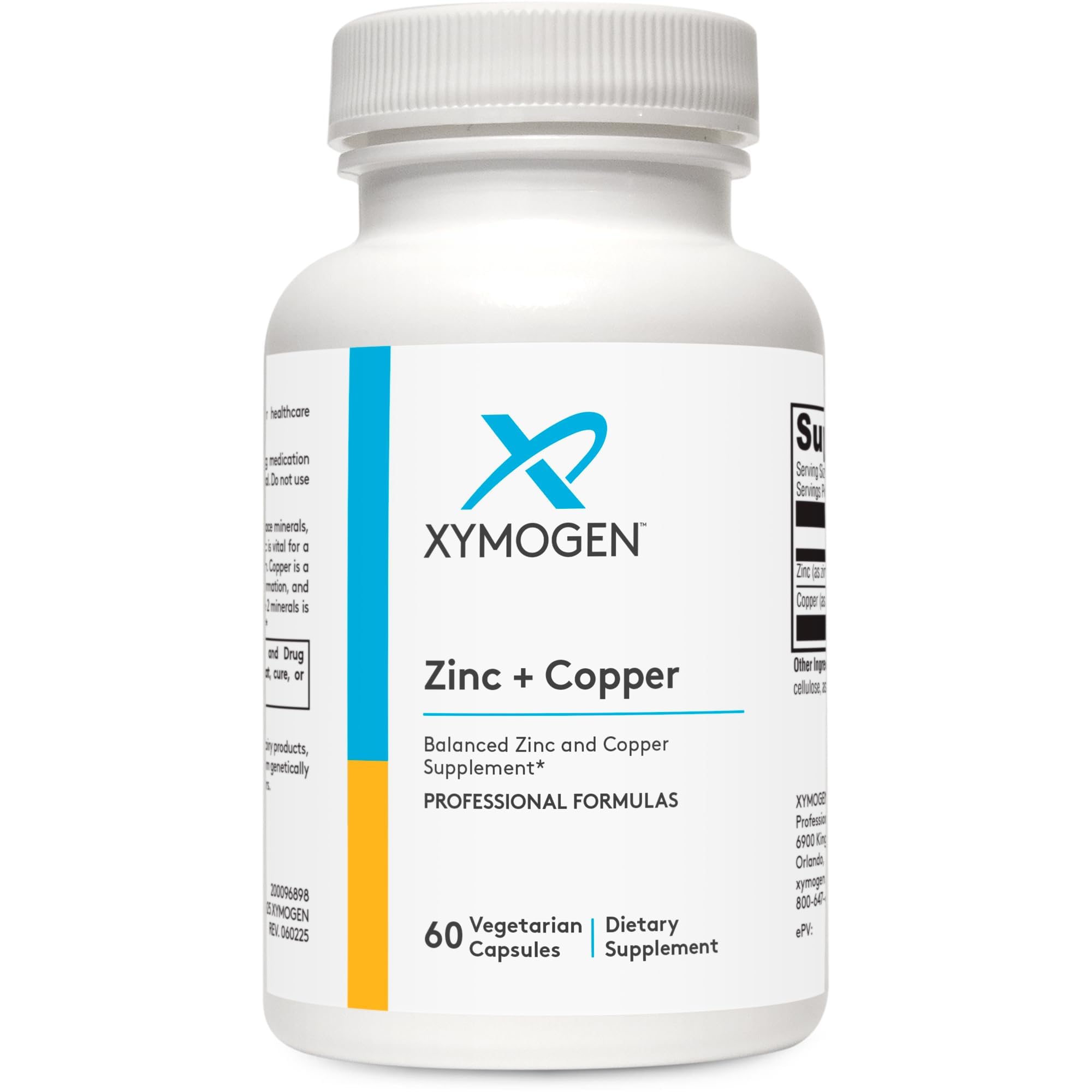 XYMOGEN empaque frontal mostrando zinc y cobre, transmite confianza