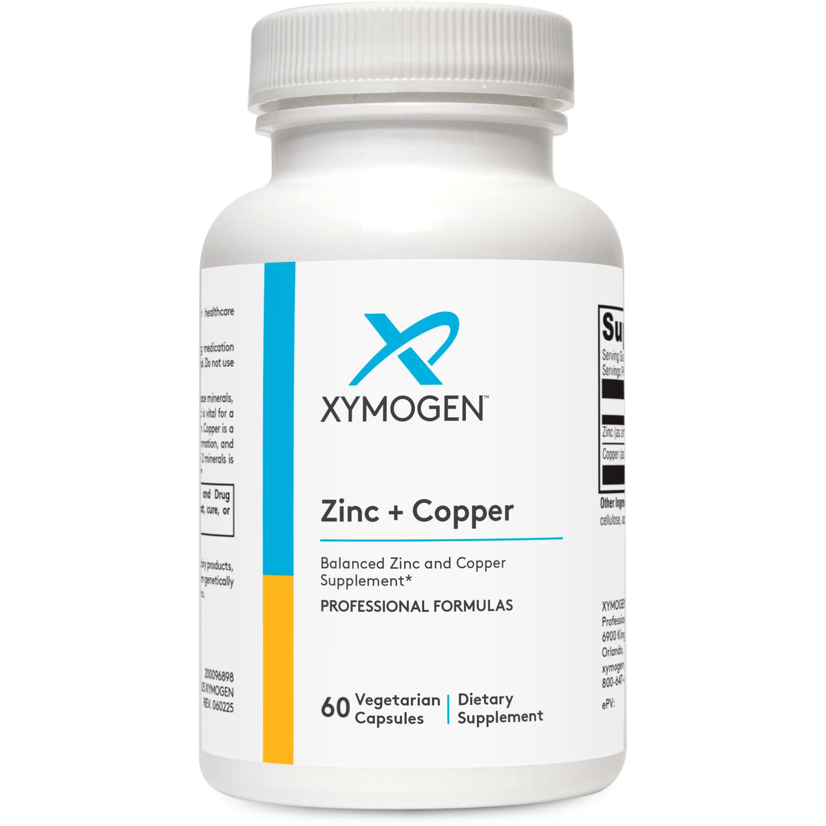 XYMOGEN empaque frontal mostrando zinc y cobre, transmite confianza