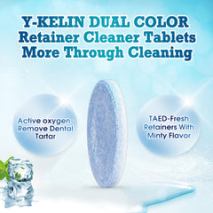 Y-Kelin tableta efervescente disolviéndose en agua, limpieza rápida y visible