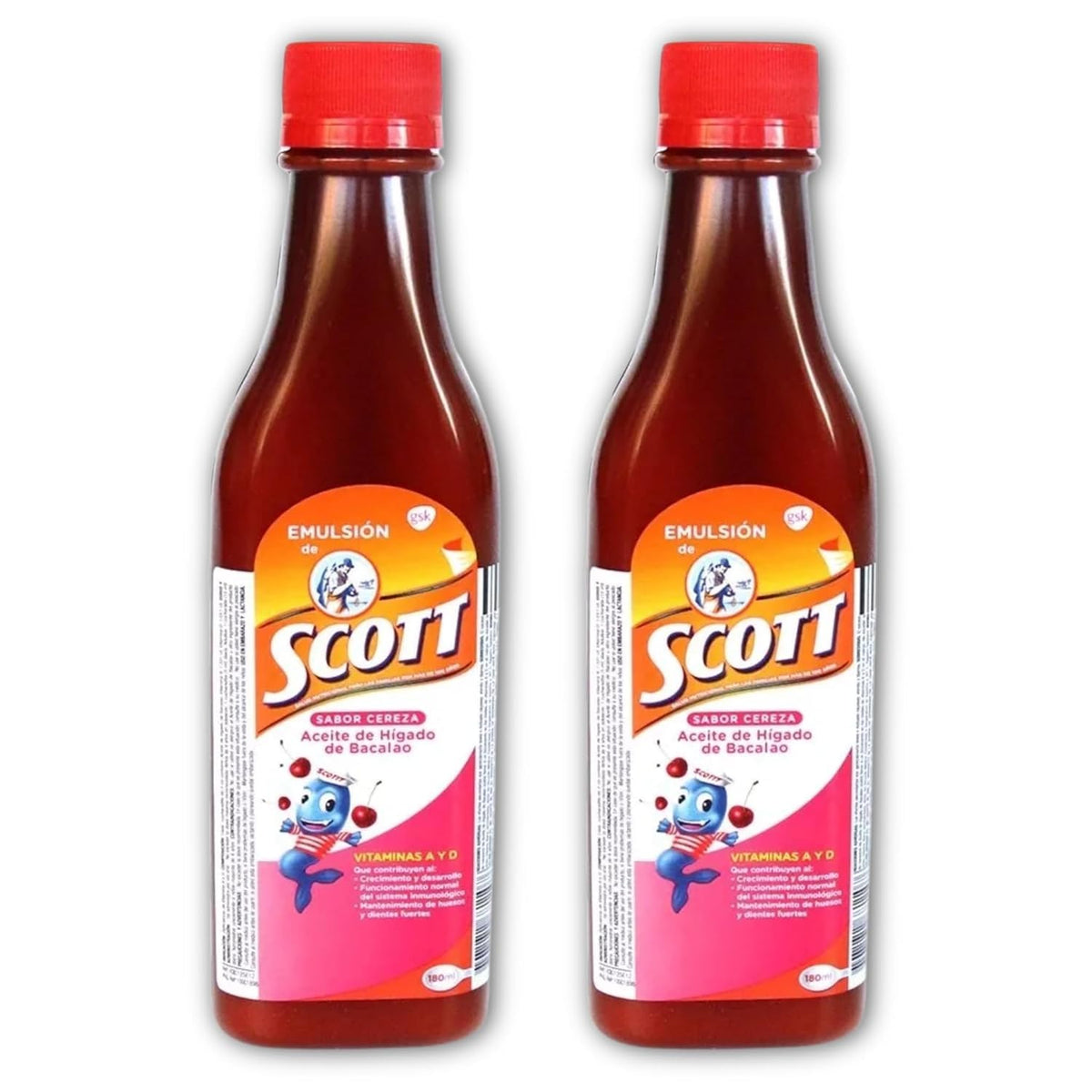 Yahve Emulsión Scott frasco frontal con etiqueta legible y sabor cereza