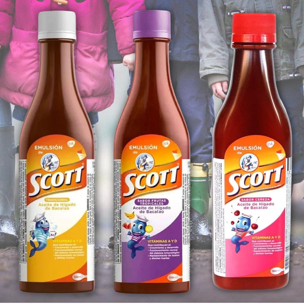 Comparación de tamaño del frasco Yahve Emulsión Scott con una mano para escalado