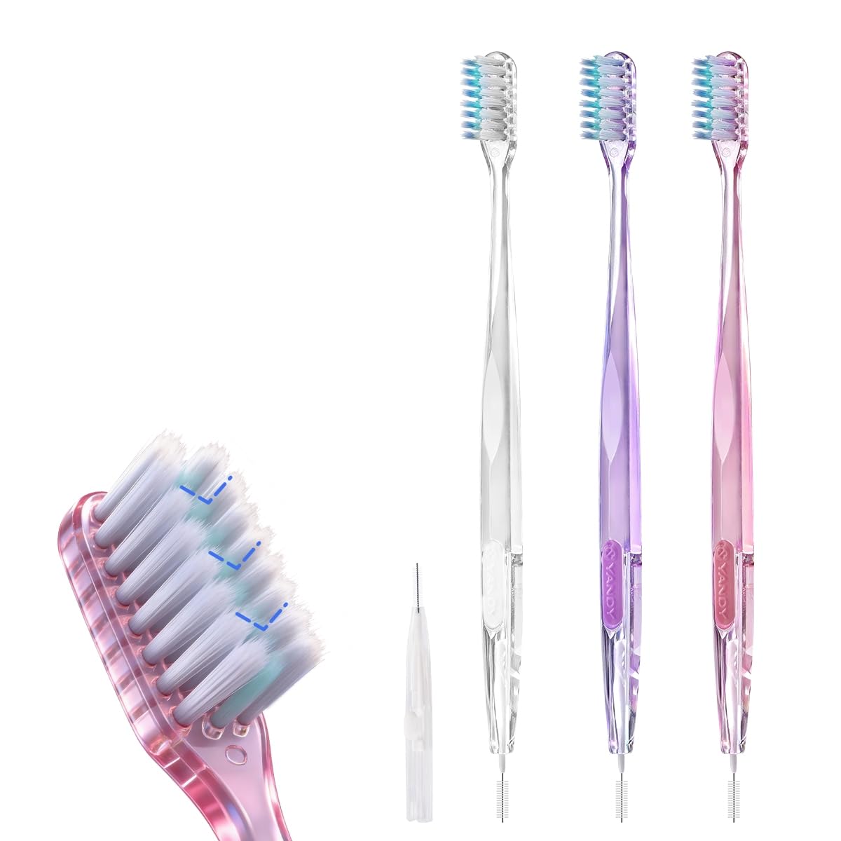 YANDY cabezal frontal ajustado a brackets, muestra limpieza precisa