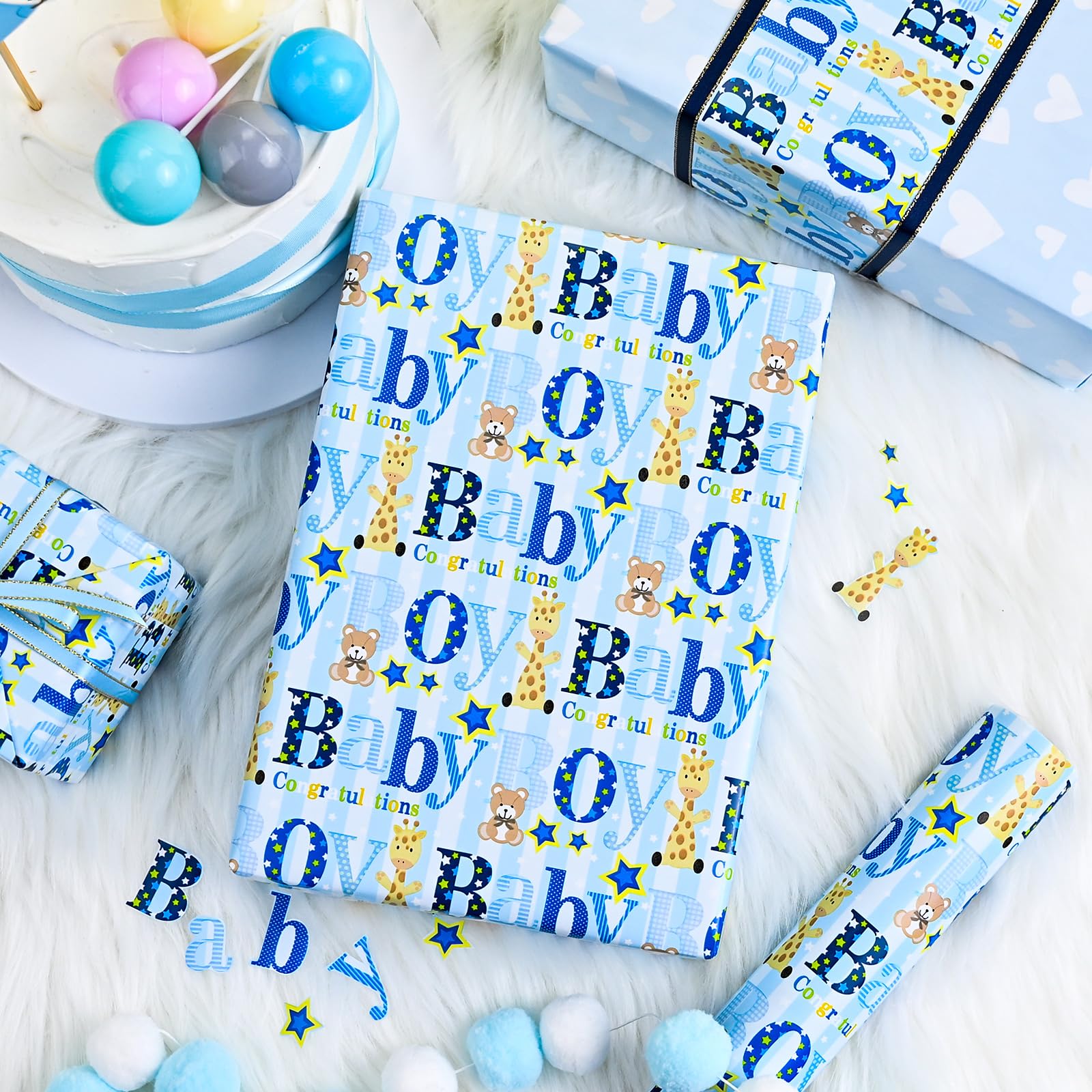 Yarcony envolviendo una caja para baby shower, acabado profesional y limpio