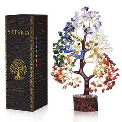 YATSKIA árbol 7 chakras vista frontal mostrando balance y color de gemas