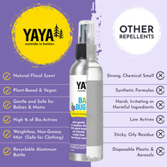 YAYA ORGANICS botella junto a objetos para comparar tamaño portátil y práctico
