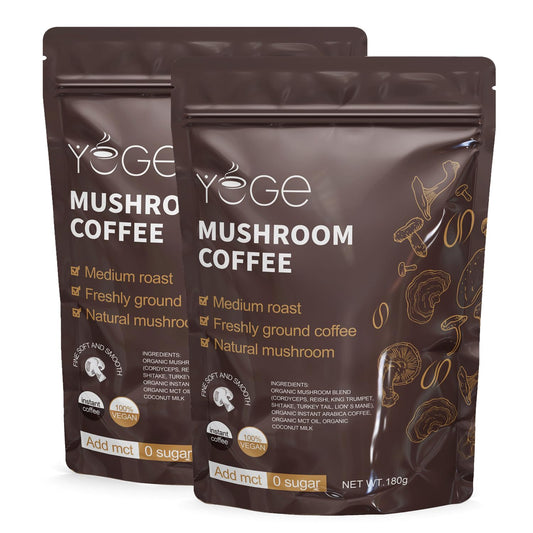 YEGE empaque frontal del café de hongos mostrando beneficios claros