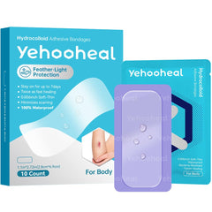 yehooheal empaque frontal mostrando 10 apósitos y beneficios portátiles