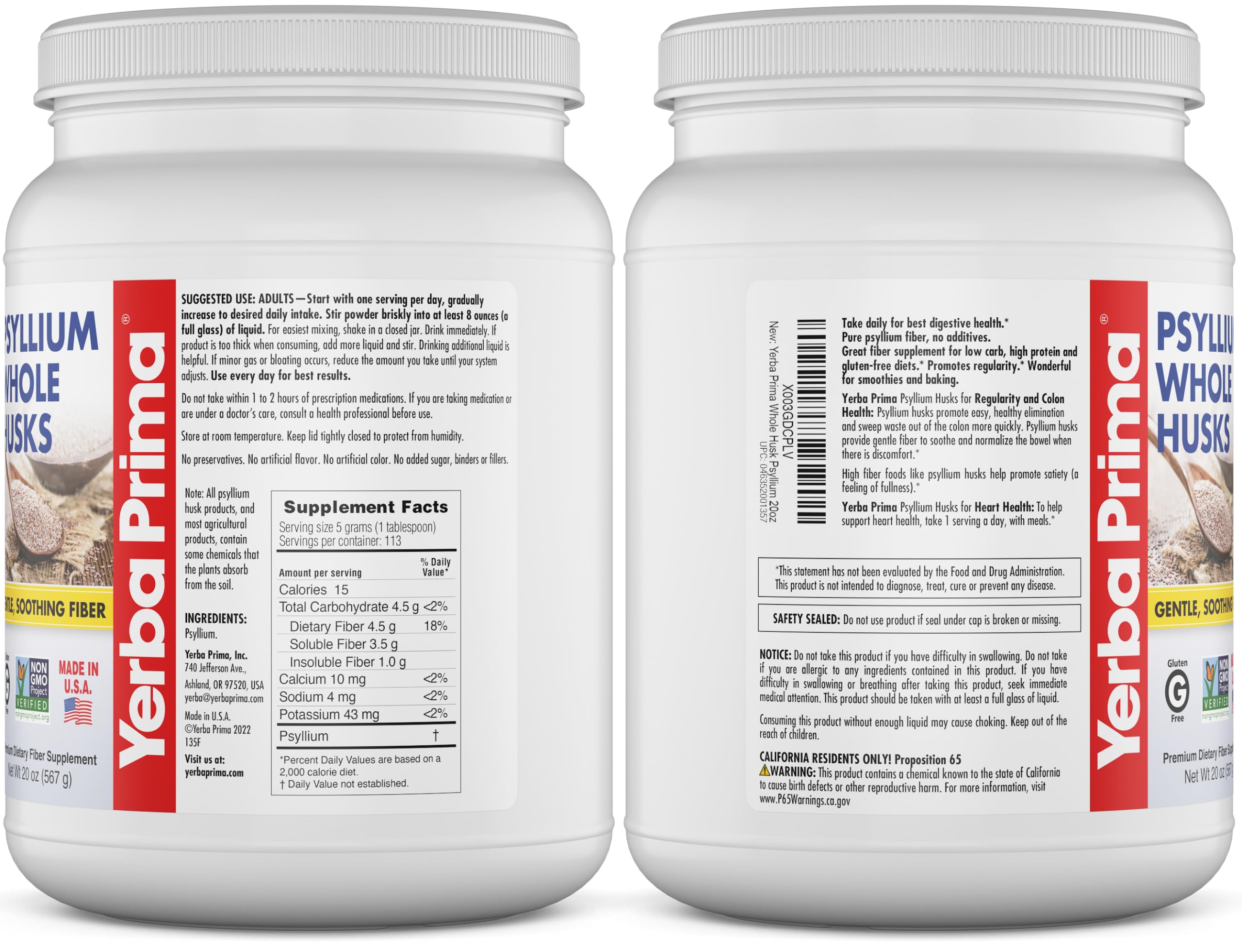 Cucharada de psyllium Yerba Prima junto a medida que ilustra tamaño de porción recomendado
