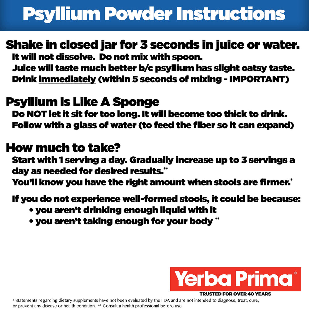 Yerba Prima cucharada con psyllium listo para añadir a recetas saludables