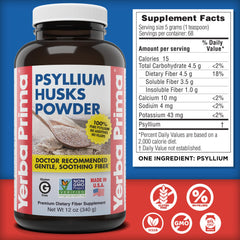 Yerba Prima polvo de psyllium integrado en batido, añade fibra sin sabor fuerte