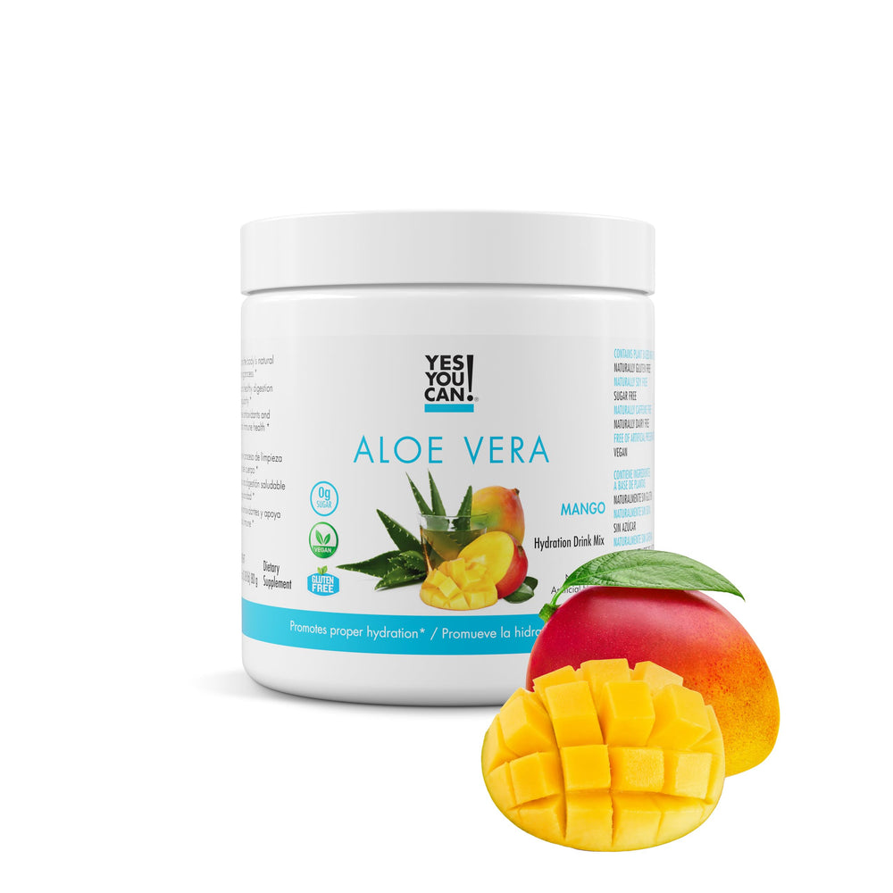 Yes You Can! frontal del empaque mostrando mango y aloe, presentación clara
