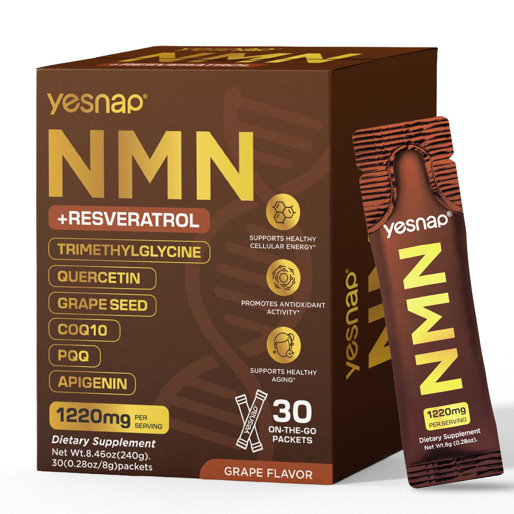 Yesnap frente del empaque mostrando 30 sobres y sabor uva, conveniencia diaria