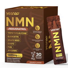Yesnap frente del empaque mostrando 30 sobres y sabor uva, conveniencia diaria