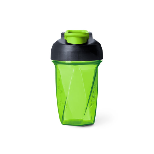 YETI botella frontal mostrando diseño Helimix y beneficios de mezcla rápida