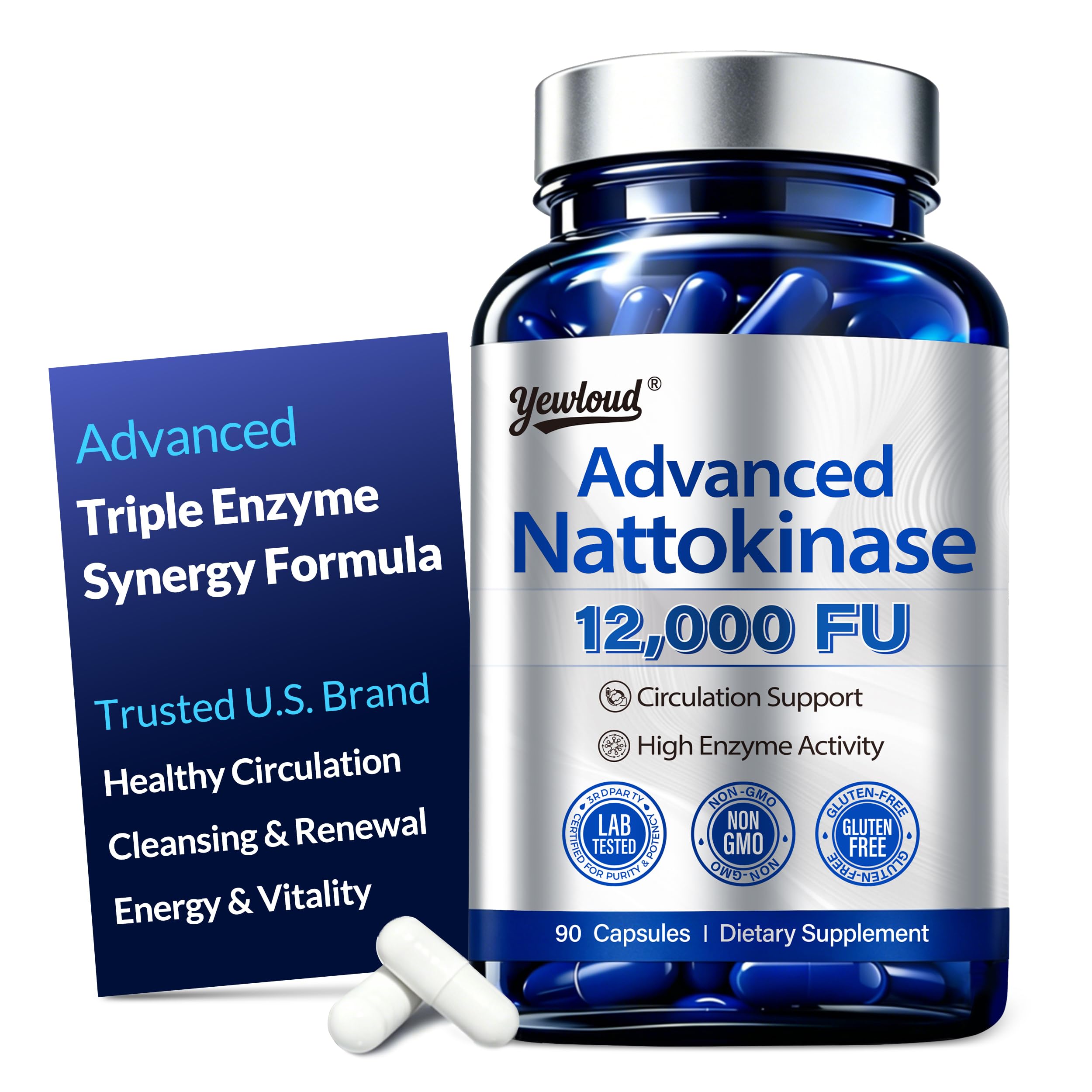 yewloud envase frontal mostrando 90 cápsulas y beneficios de potencia