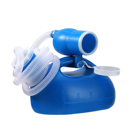 YEYSXSY vista frontal del orinal azul muestra capacidad y diseño portátil