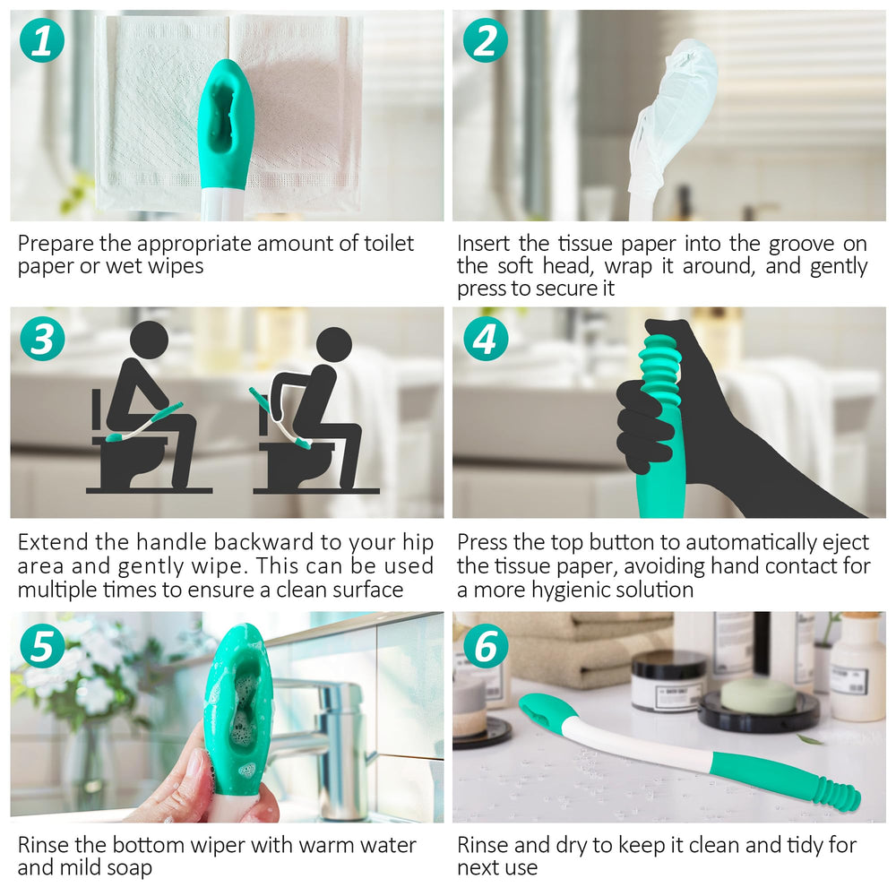 YIFOCUS herramienta en uso en baño facilita higiene sin doblarse