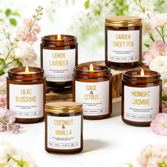 Yinuo Candle comparación de tamaño 7oz junto a objetos cotidianos, escala clara
