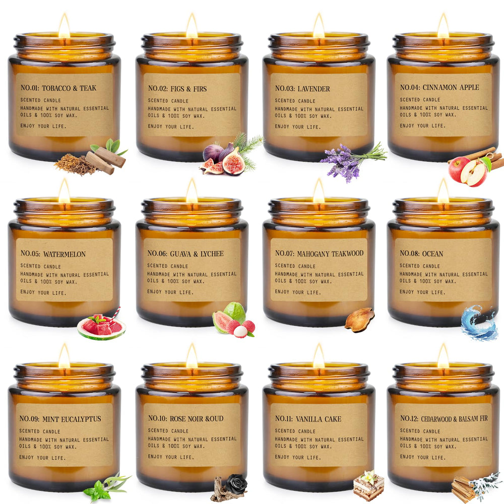 YINUO LIGHT conjunto 12 velas en tarros ámbar para decoración elegante